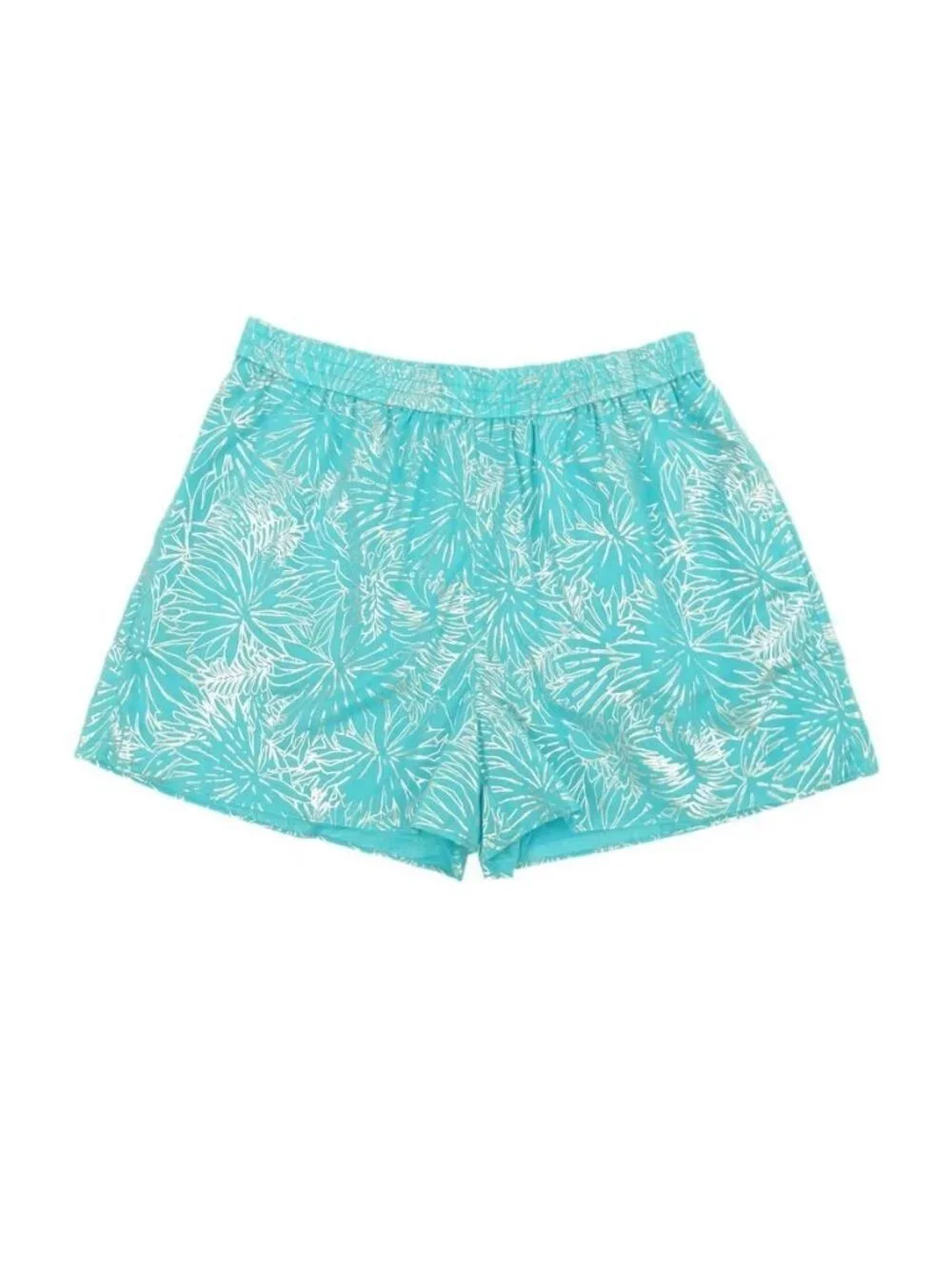 MICHAEL KORS Light Cotton Shine Metallic Print Shorts Turquoise Blue Size M $84